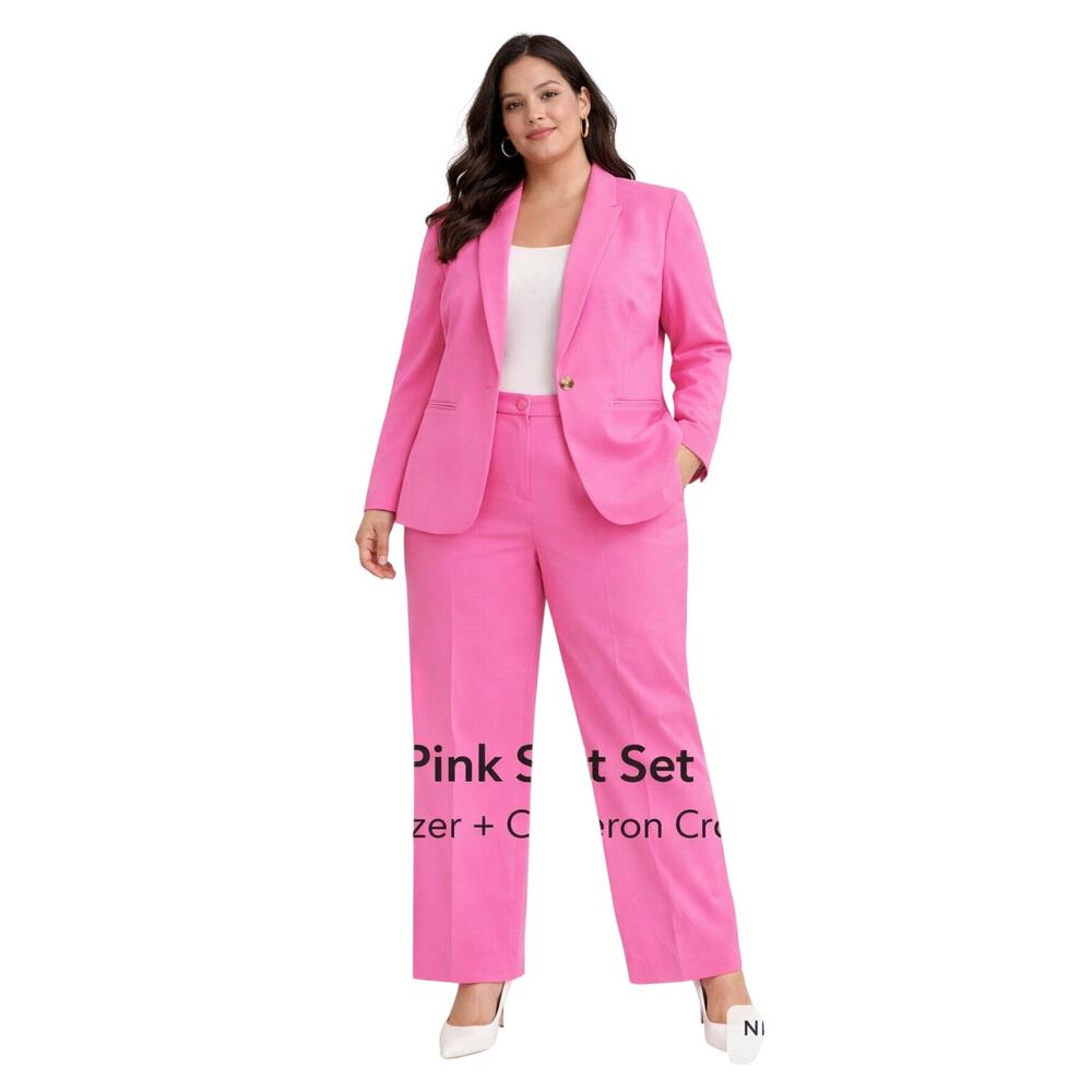 J.Crew Pink Suit Set Parke Blazer 20W Cameron Crop Pant 22W NWT Brilliant Azalea